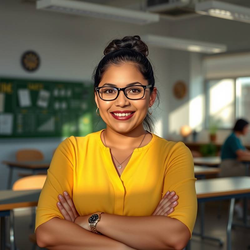 Image of Maria Rodriguez, an innovative educator, in a modern classroom setting.